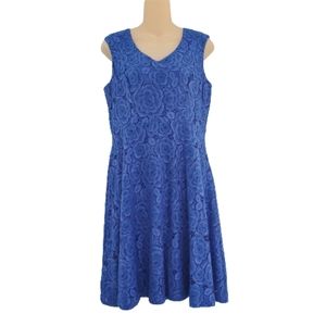 Ellen Tracy Blue Lace Floral Fit n Flare Dress Womens 8